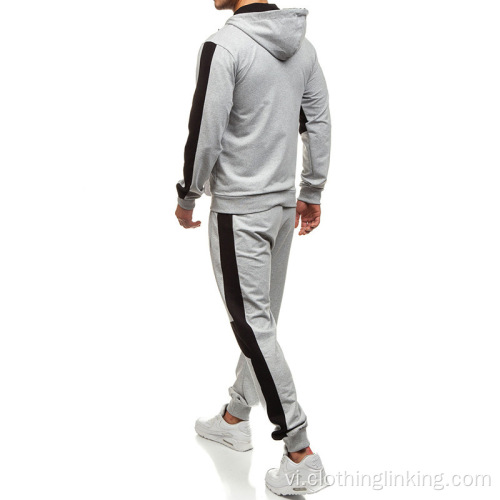 Bộ quần áo Hoodie chắp vá cho nam có dây kéo